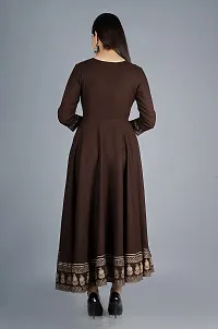 Women's Embroidered Rayon Anarkali Kurta|Gown for Women|Flared Kurta for Women Brown-thumb1