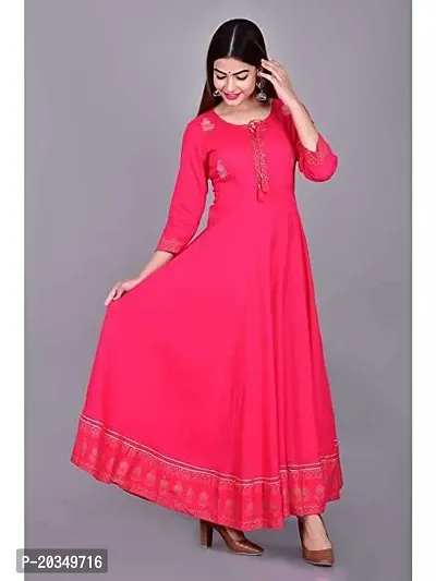 D S Enterprises Womens Border Embroidered Rayon Anarkali Kurta Gown/Embroidered Anarkali Kurta for Wedding/Solid Anarkali Kurta for Women/Flared Anarkali Gown for Women Pink-thumb3