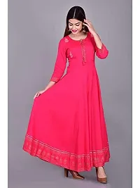 D S Enterprises Womens Border Embroidered Rayon Anarkali Kurta Gown/Embroidered Anarkali Kurta for Wedding/Solid Anarkali Kurta for Women/Flared Anarkali Gown for Women Pink-thumb2