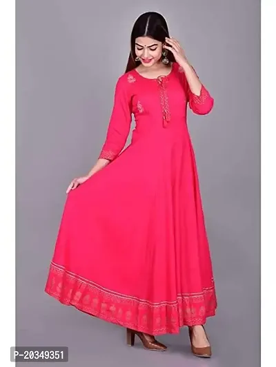 D S Enterprises Womens Border Embroidered Rayon Anarkali Kurta Gown/Embroidered Anarkali Kurta for Wedding/Solid Anarkali Kurta for Women/Flared Anarkali Gown for Women Pink-thumb3