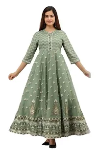 D S Enterprises Flared Flower Printed Anarkali Rayon Long Kurta for Women (3XL, Green)-thumb1