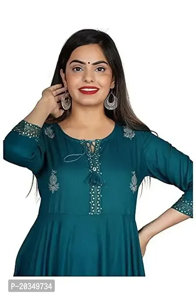 D S Enterprises Womens Border Embroidered Rayon Anarkali Kurta Gown/Embroidered Anarkali Kurta for Wedding/Solid Anarkali Kurta for Women/Flared Anarkali Gown for Women Green-thumb2