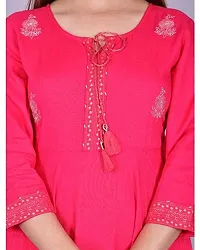 D S Enterprises Womens Border Embroidered Rayon Anarkali Kurta Gown/Embroidered Anarkali Kurta for Wedding/Solid Anarkali Kurta for Women/Flared Anarkali Gown for Women Pink-thumb3