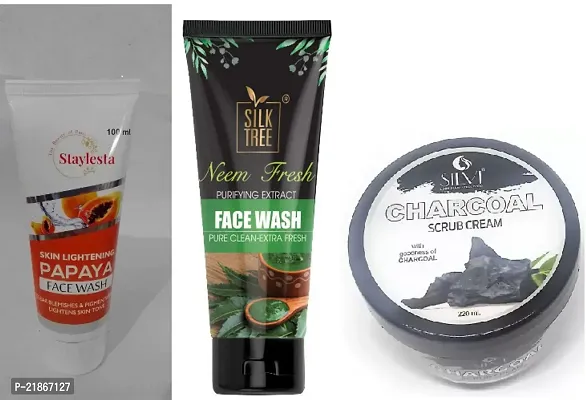 Staylesta PAPAYA FACE WASH  AND   Neem Fresh FACE WASH  AND SILVI CHARCOAL SCRUB CREAM COMBO PACK-thumb0