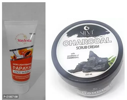 Staylesta PAPAYA FACE WASH  AND  SILVI CHARCOAL SCRUB CREAM COMBO PACK