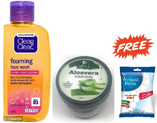 Clean  Clea foaming Face Wash-1  Silvi Aloevera scrub cream-1 P2  FREE Wonder fresh naphthalene balls