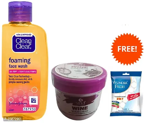 Clean  Clea foaming Face Wash-1  Silvi wine scrub -1 P2  Free Wonder fresh naphthalene balls