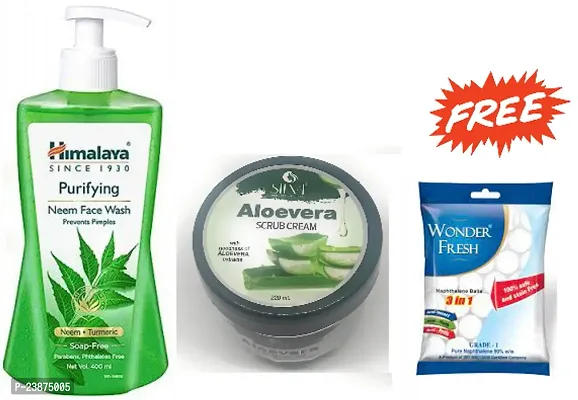 Purifying Neem Face Wash-1  Silvi Aloevera scrub cream-1 P2  Free Wonder fresh naphthalene balls