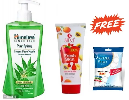 Purifying Neem Face Wash-1  Silvi 100% Fresh Skin Apricot Scrub-1 P2  Free Wonder fresh naphthalene balls