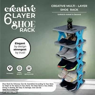 6 Layer Shoe Rack X Design Lightweight Foldable Shoe Cabinet Storage For Home Plastic Collapsible Shoe Stand-thumb0