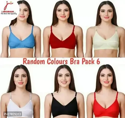 Stylish Multicoloured Cotton Blend Solid Bras For Women, Pack Of 6