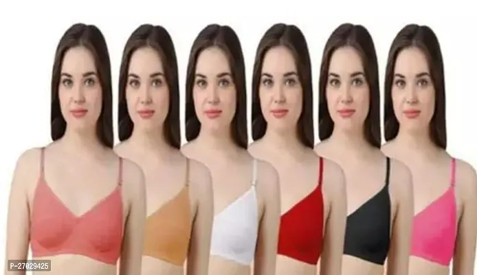 Stylish Multicoloured Cotton Blend Solid Bras For Women, Pack Of 6-thumb0