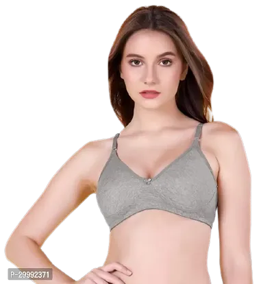 Stylish Grey Cotton Hosiery Solid Bras For Women-thumb0