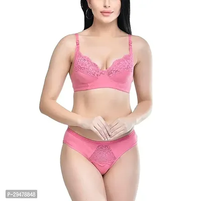 Fancy Pink Polycotton Bra And Panty Set For Women-thumb0