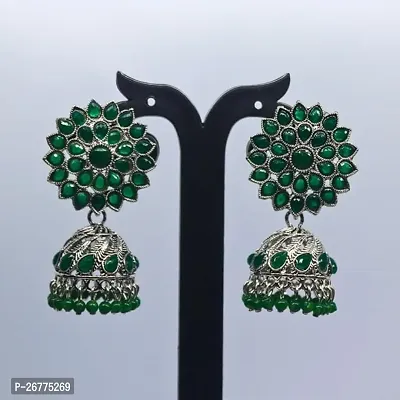 Elegant Green Brass Jhumkas For Women-thumb0