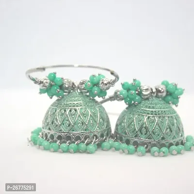 Elegant Green Brass Jhumkas For Women-thumb0