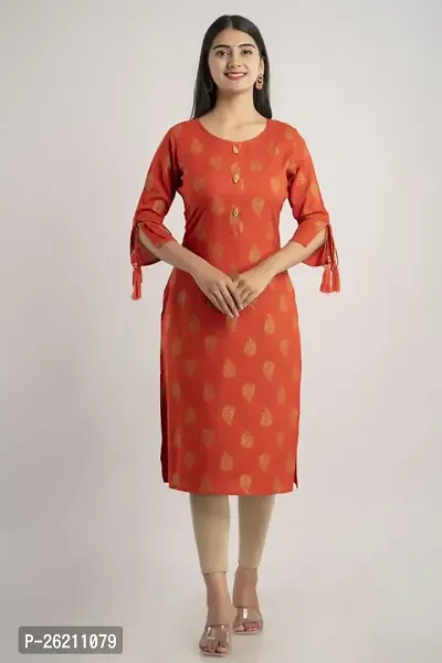 Elegant Orange Rayon Printed Kurta For Women-thumb0