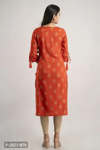 Elegant Orange Rayon Printed Kurta For Women-thumb4