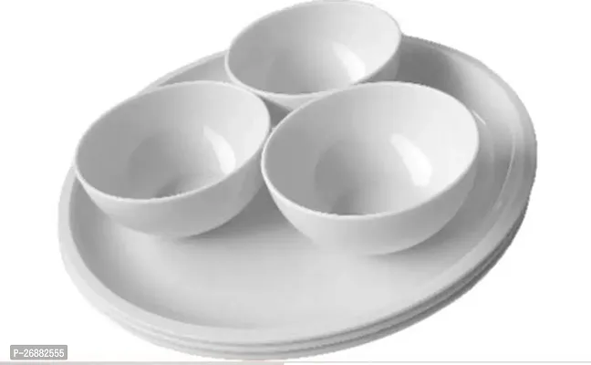 6 Pcs. Microwave Safe Standard Dinner Set with Unbreakable Round Full Plates and Bowls - Pack of 3 Plates and 3 Bowl Set (White)-thumb0