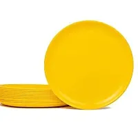 CARRY Pack of 12 Plastic Unbreakable Round Microwave Safe Full Dinner Plates and 12 Bowls Set Dinner Set (24 Pcs. Dinner Set, Yellow)-thumb1