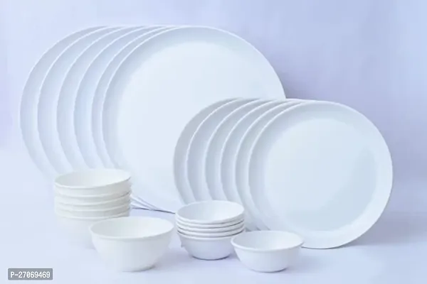 CARRYreg; Pack of 12 Plastic Unbreakable Round Microwave Safe Full Dinner Plates and 12 Bowls Set Dinner Set (24 Pcs. Dinner Set) (White)