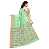 Vastra Factory Store Light Whigte Woman's Designer Silk New Linen Saree (Green With Golden Border)-thumb2