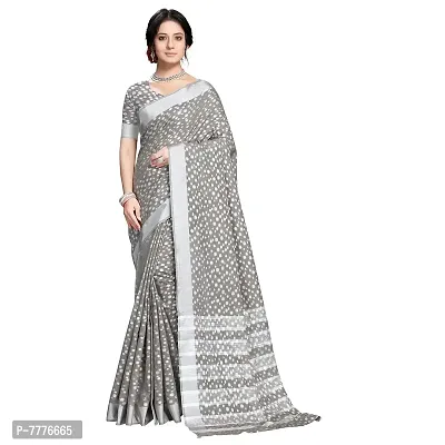 VASTRA-Factory Store BANARASI LINEN grey SAREE COMES WITH LINEN SILVER BUTTA DESIGN-thumb0