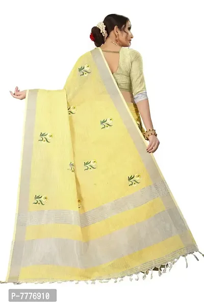 VASTRA Women's Cotton Blend Linen Saree with Unstitched Blouse Piece (Design -2)-thumb3