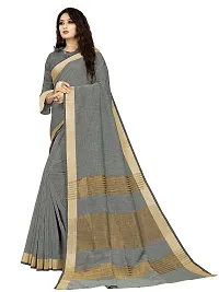 Vastra grey color Cotton linen blend saree with full original zari butta saree with blouse piece-thumb1