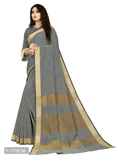 Vastra grey color Cotton linen blend saree with full original zari butta saree with blouse piece-thumb2