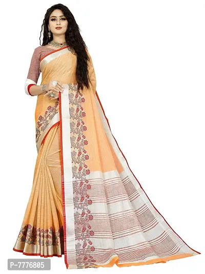 Vastra Factory Store Orange Color Cotton Linen Blend Saree With Full Original Embroidery Saree For Woman (Orange)-thumb0