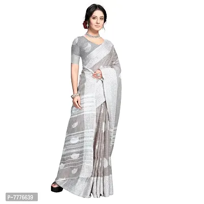 VASTRA-Factory Store BANARASI LINEN Silver SAREE COMES WITH LINEN SILVER BUTTA DESIGN-thumb5