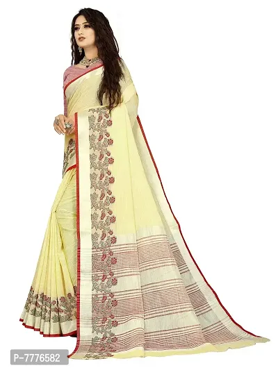 Vastra Yellow color Cotton linen blend saree with full original zari butta saree for woman-thumb2