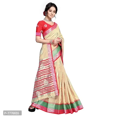 VASTRA-Factory Store BANARASI LINEN beige SAREE COMES WITH LINEN SILVER BUTTA DESIGN-thumb4