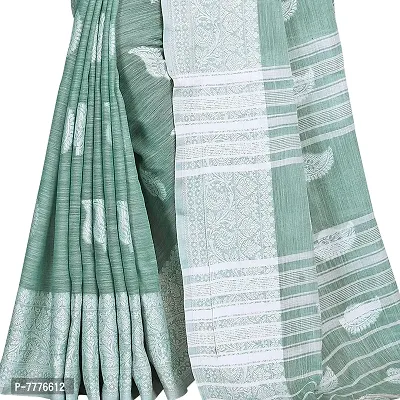 VASTRA-Factory Store BANARASI LINEN Light Blue SAREE COMES WITH LINEN SILVER BUTTA DESIGN-thumb5