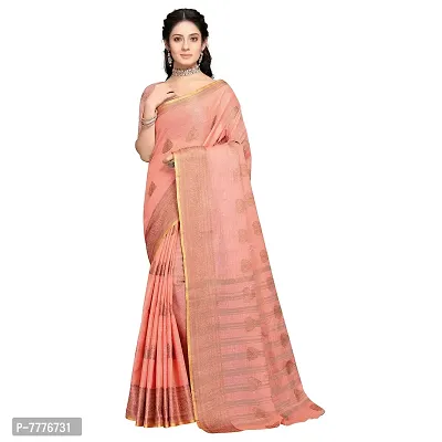 Vastra Factory Store Light Whigte Woman's Designer Silk New Linen Printed Saree (Pink)-thumb0