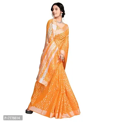 Vastra Factory Store Light Whigte Woman's Designer Silk New Linen Saree (Light Orange)-thumb4