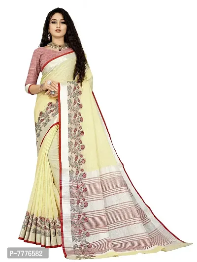 Vastra Yellow color Cotton linen blend saree with full original zari butta saree for woman