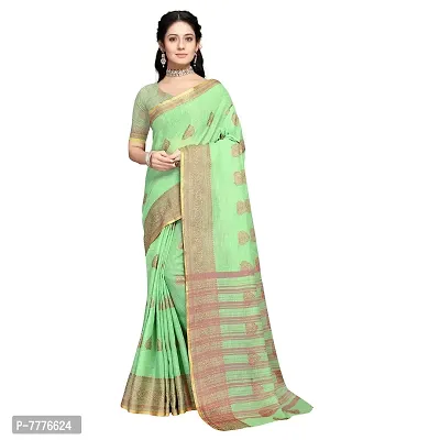 this is new VASTRA-Factory Store BANARASI LINEN light green SAREE COMES WITH LINEN SILVER BUTTA DESIGN-thumb0