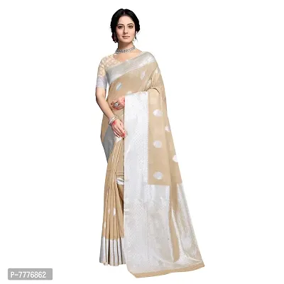 VASTRA-Factory Store Woven Banarasi Cotton Linen Blend Saree (Chiku)