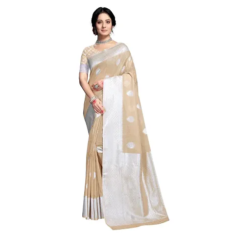 VASTRA-Factory Store Woven Banarasi Linen Blend Saree (Yellow)