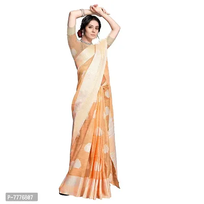 VASTRA-Factory Store BANARASI LINENorange SAREE COMES WITH LINEN SILVER BUTTA DESIGN-thumb5