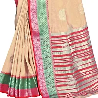 VASTRA-Factory Store BANARASI LINEN beige SAREE COMES WITH LINEN SILVER BUTTA DESIGN-thumb4