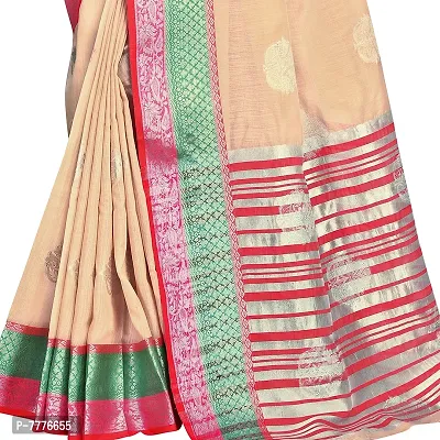 VASTRA-Factory Store BANARASI LINEN beige SAREE COMES WITH LINEN SILVER BUTTA DESIGN-thumb5