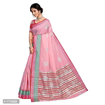 VASTRA-Factory Store BANARASI LINEN pink SAREE COMES WITH LINEN SILVER BUTTA DESIGN-thumb2