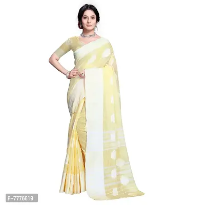 VASTRA-Factory Store BANARASI LINEN Yellow SAREE COMES WITH LINEN SILVER BUTTA DESIGN