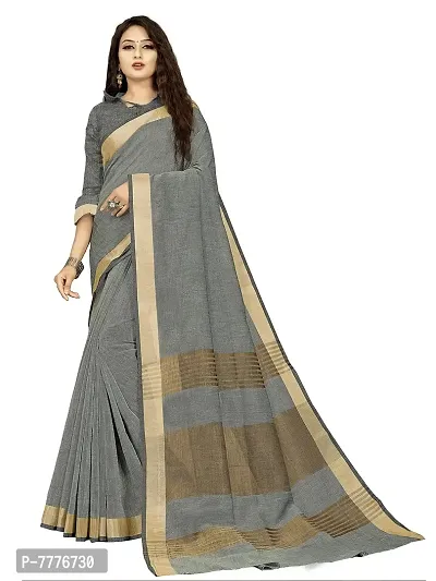 Vastra grey color Cotton linen blend saree with full original zari butta saree with blouse piece-thumb0