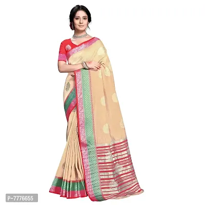 VASTRA-Factory Store BANARASI LINEN beige SAREE COMES WITH LINEN SILVER BUTTA DESIGN