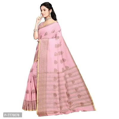 Vastra Factory Store Light Whigte Woman's Designer Silk New Linen Printed Saree (Light Pink)-thumb2