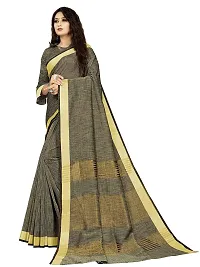 Vastra silver color Cotton linen blend saree with full original zari butta saree with blouse piece-thumb1